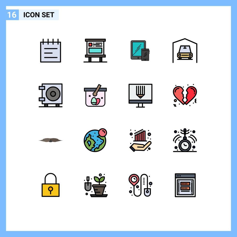 pacote de interface do usuário de 16 linhas básicas de cores planas cheias de dinheiro carro smartphone van telefone elementos de design de vetores criativos editáveis