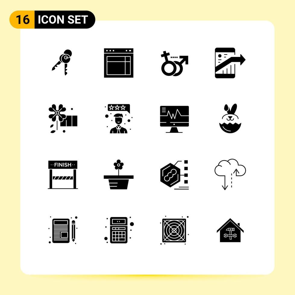 pacote de interface do usuário de 16 glifos sólidos básicos de elementos de design de vetores editáveis de símbolo de negócios de marketing de smartphone