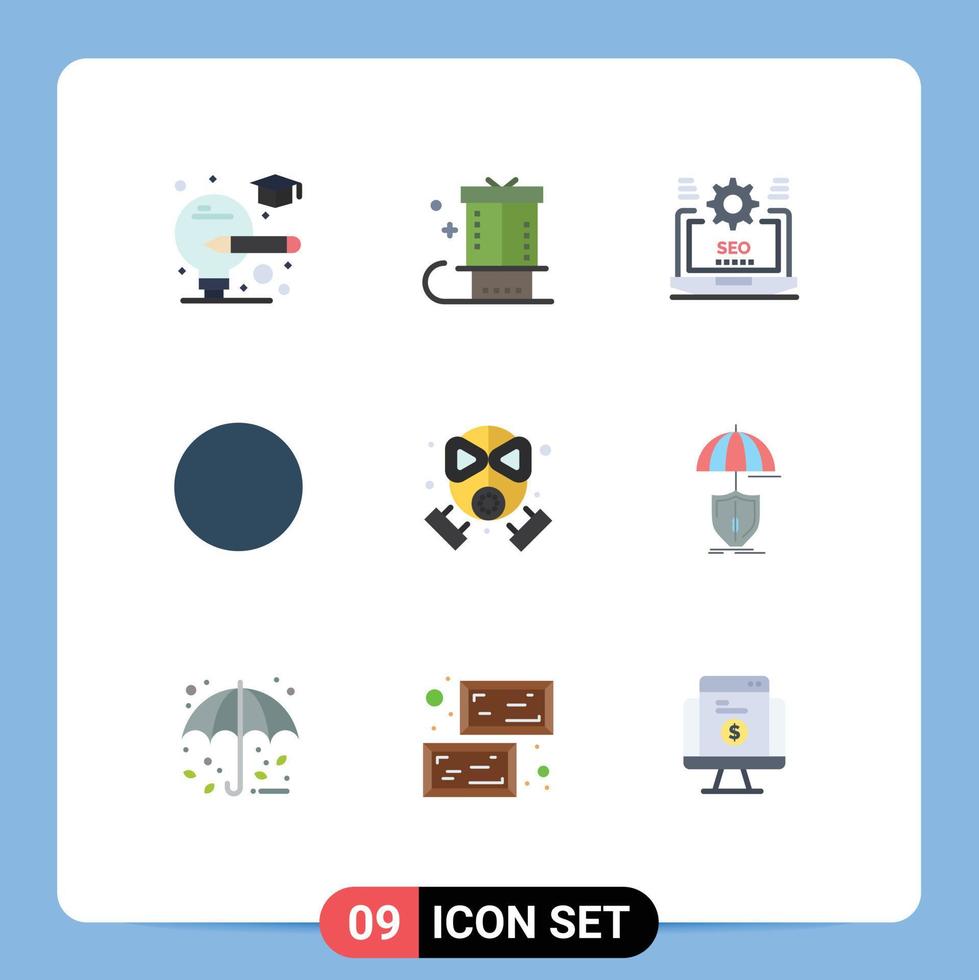 grupo de símbolos de ícone universal de 9 cores planas modernas de máscara de fogo configuração redonda seo elementos de design de vetores editáveis