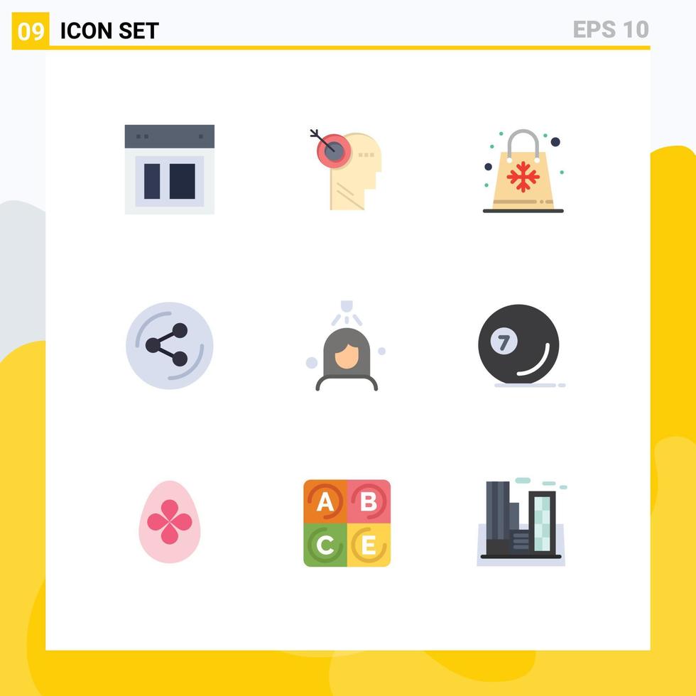 Conceito de 9 cores planas para sites móveis e aplicativos mulher compartilhando temporadas de compartilhamento de alvo elementos de design de vetores editáveis