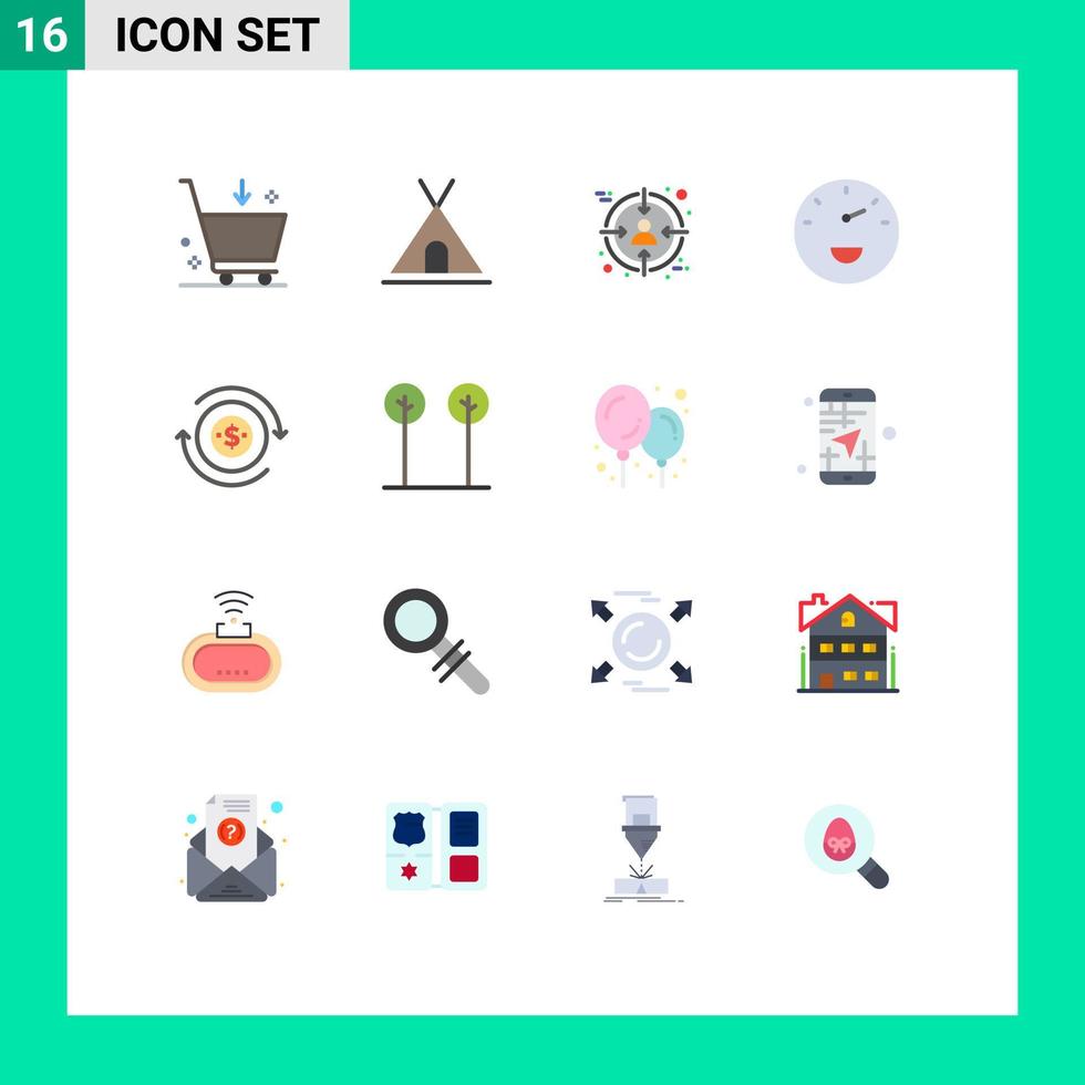 conjunto de 16 sinais de símbolos de ícones de interface do usuário modernos para transação em dinheiro público medidor de velocidade pacote editável de elementos de design de vetores criativos