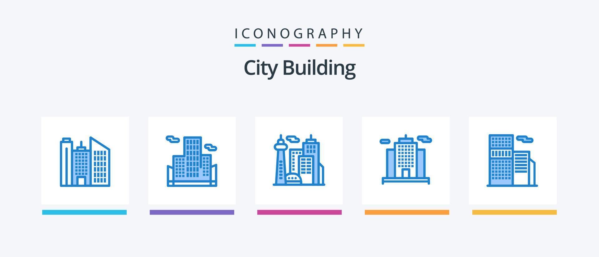 City Building Blue 5 Icon Pack incluindo . prédio. real. design de ícones criativos vetor