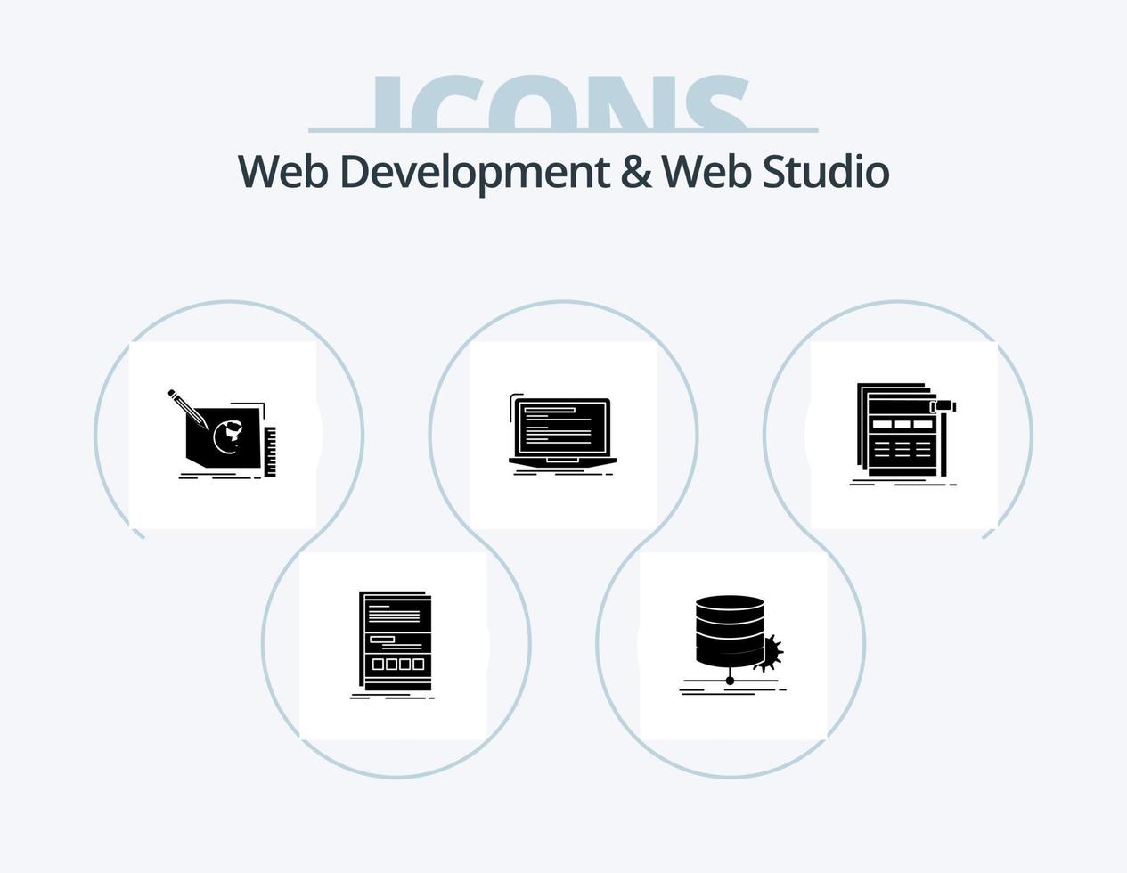 desenvolvimento web e design de ícones do pacote de ícones de glifo de estúdio da web 5. computador. código. diagrama. texto. quadro vetor