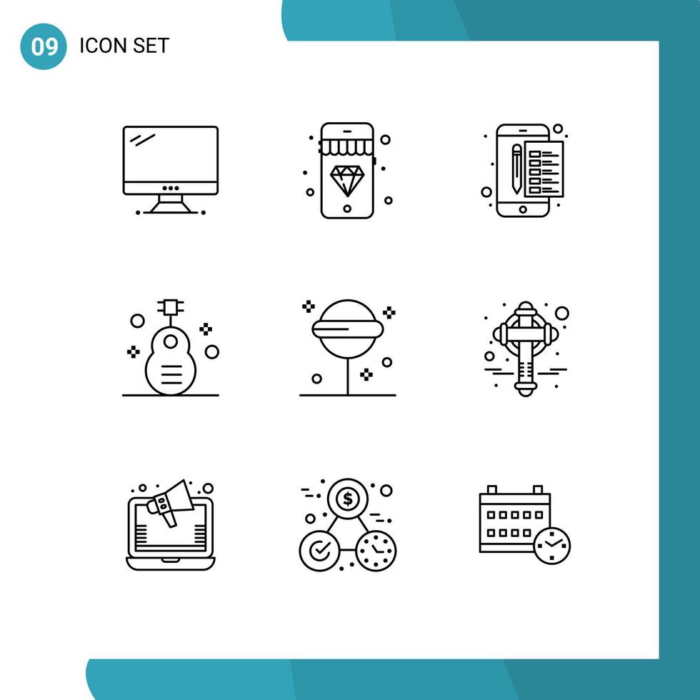pacote de interface do usuário de 9 contornos básicos de elementos de design de vetores editáveis de imposto popular de arquivo de guitarra musical