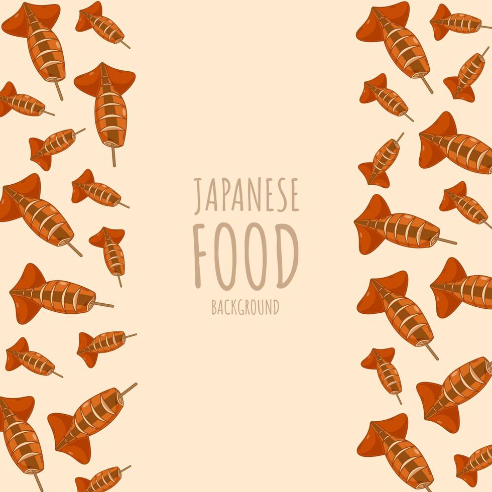 desenho animado ikayaki, fundo de borda de quadro de comida japonesa vetor