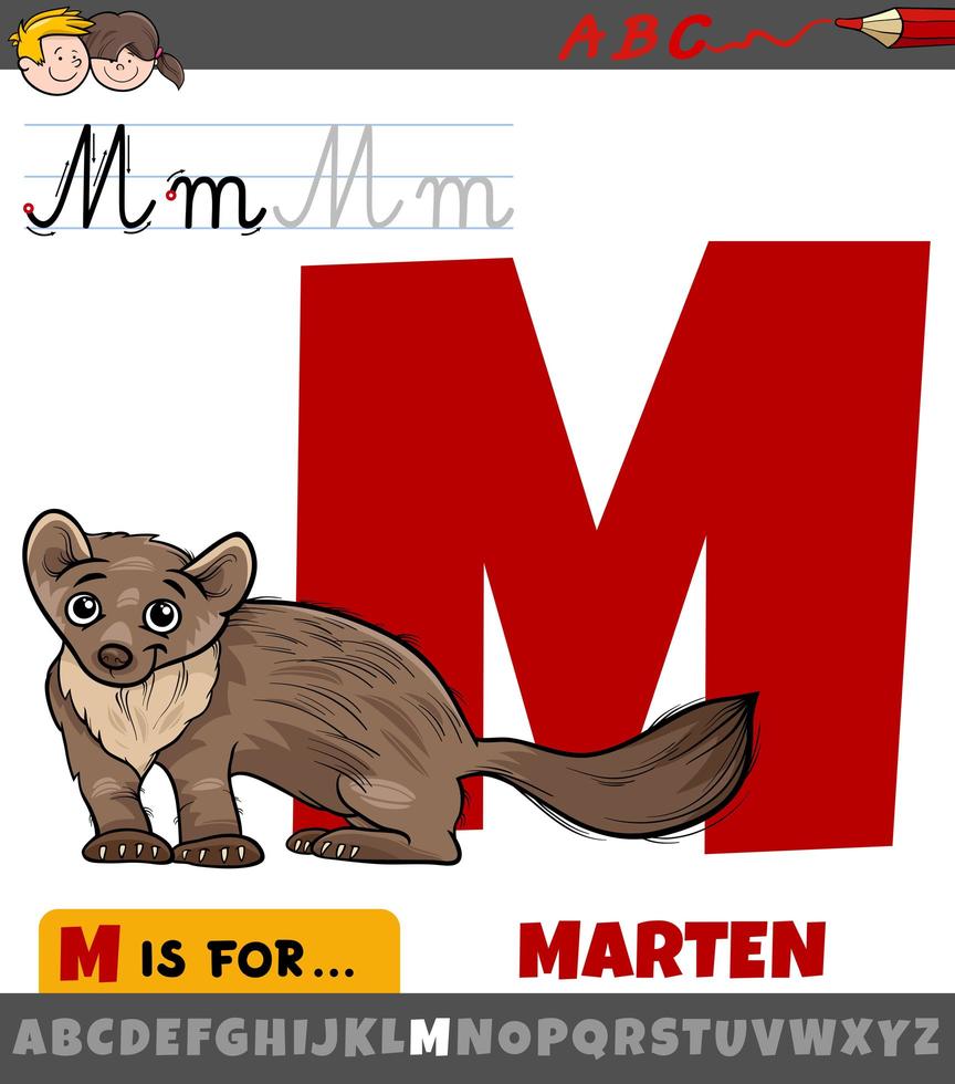 letra m com animal de desenho animado marta vetor