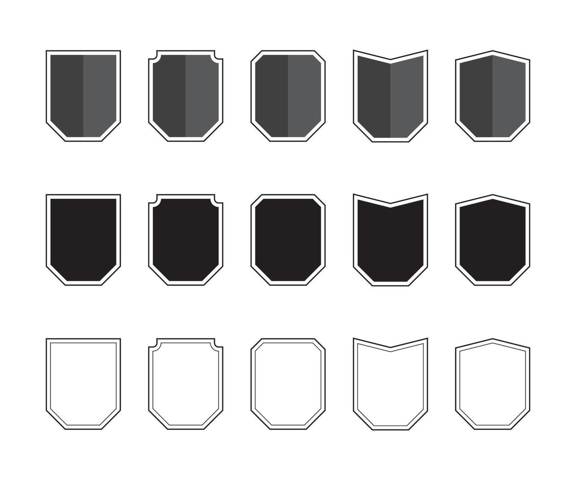 conjunto de ícones de vetor preto e branco de escudo simples.
