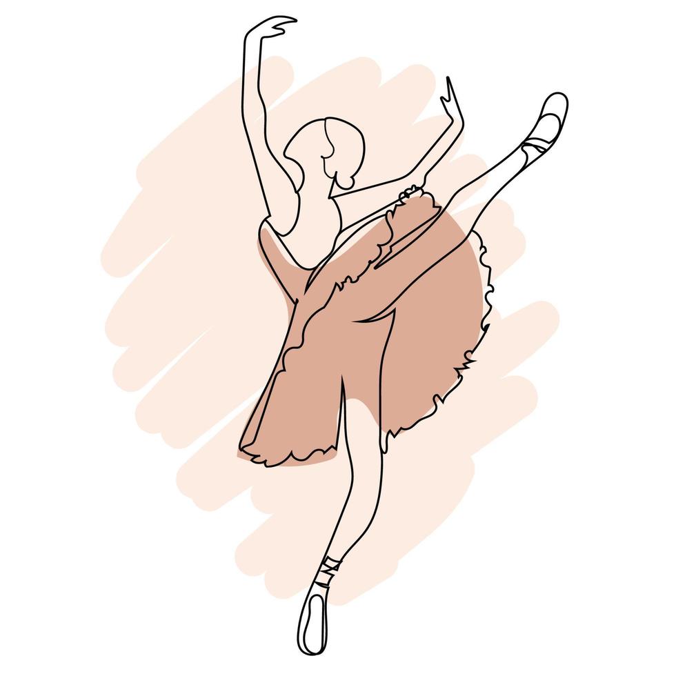 bailarina de desenho de linha única em ilustração vetorial de dança de movimento de balé. pôster abstrato de dançarina de mulher minimalista, impressão, logotipo, capa, modelo de design do emblema esboço de estilo escandinavo vetor