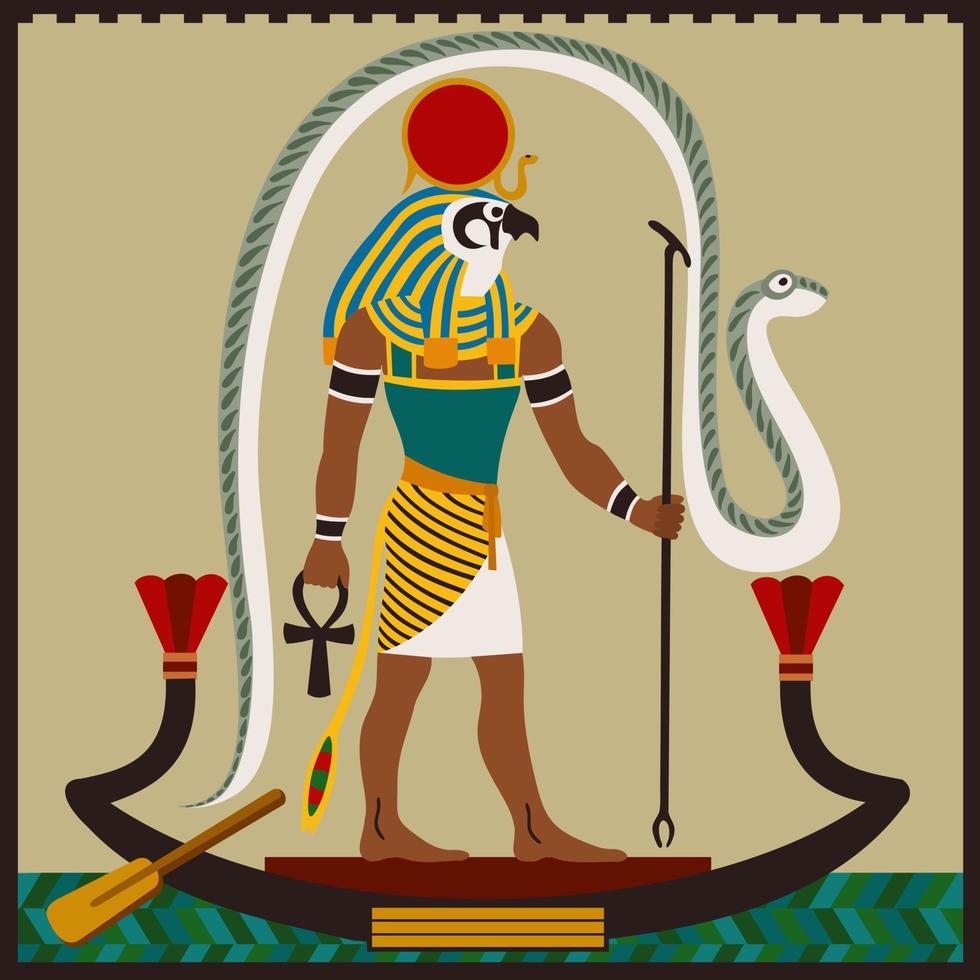 antigo Egito. ra, deus do sol. homem com cabeça de falcão. ilustração vetorial. vetor