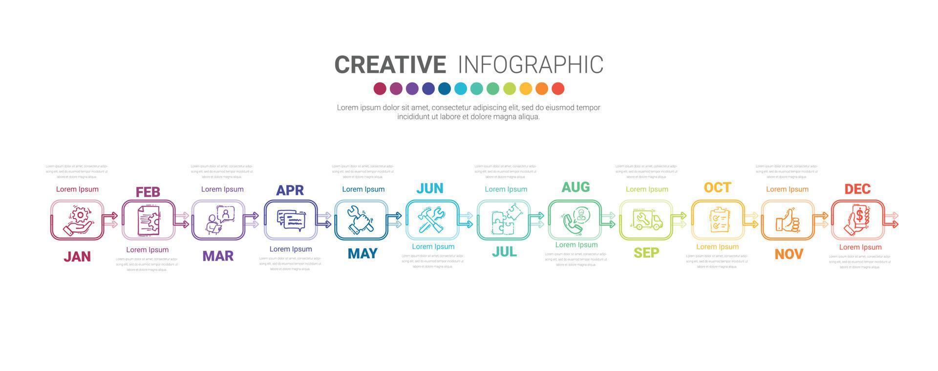 cronograma de negócios por 12 meses, design de elementos de infográficos vetor