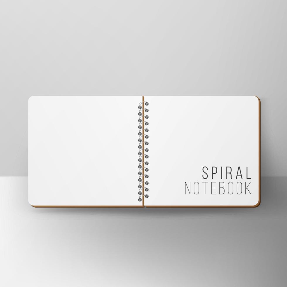 vetor em branco do bloco de notas aberto. Maquete de caderno realista 3D. caderno em branco com capa limpa