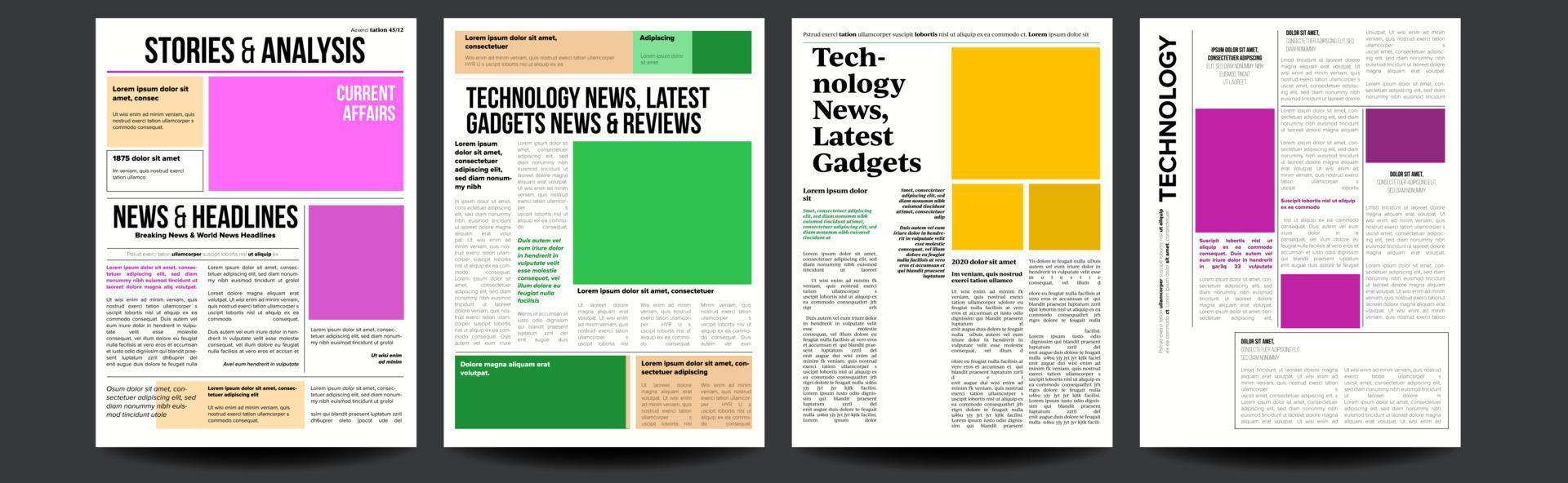 vetor de jornal. com texto e imagens. artigos de texto de notícias de abertura diária. layout de imprensa. ilustração