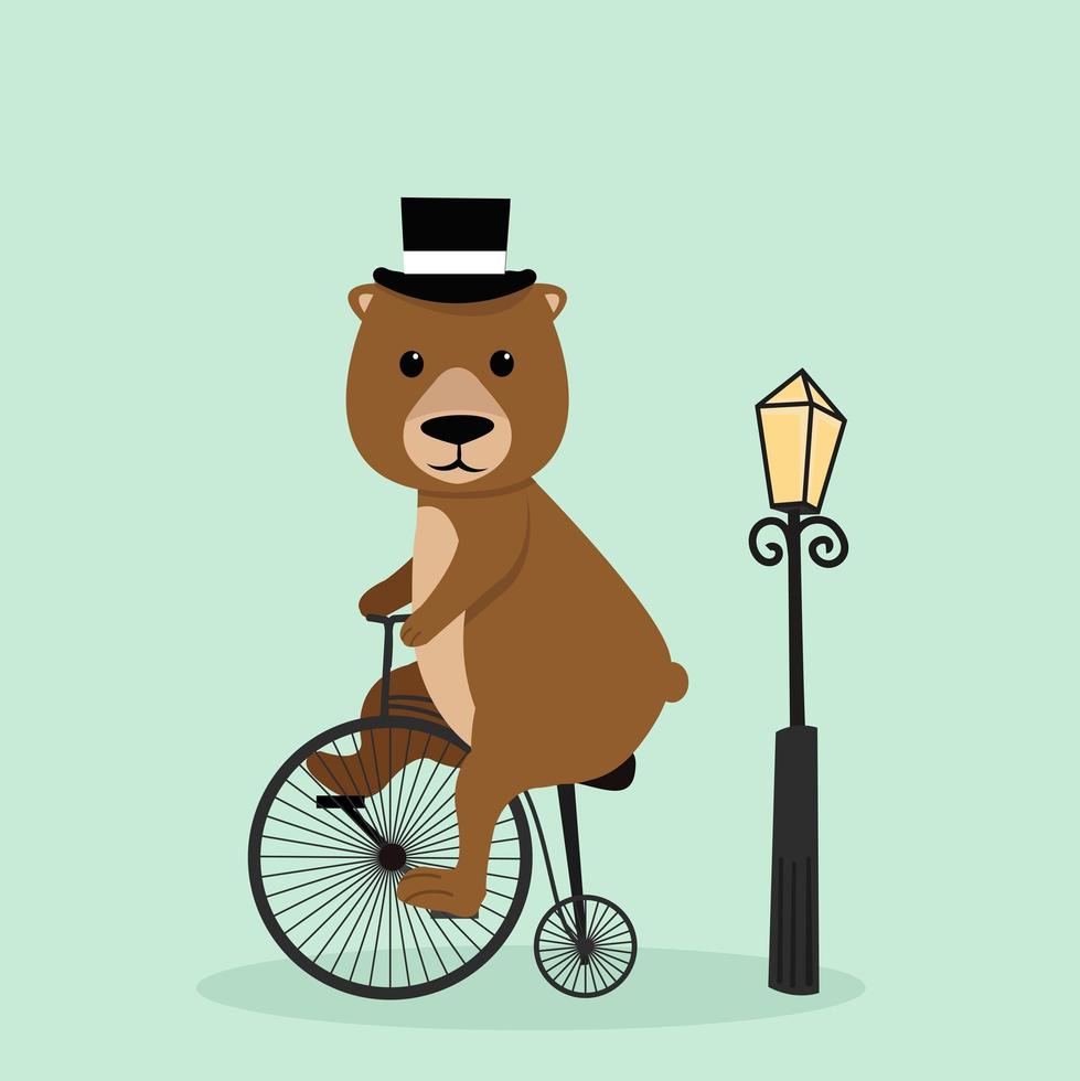 urso fofo andando de bicicleta vetor