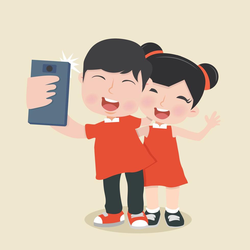 casal tirando selfie com smartphone vetor