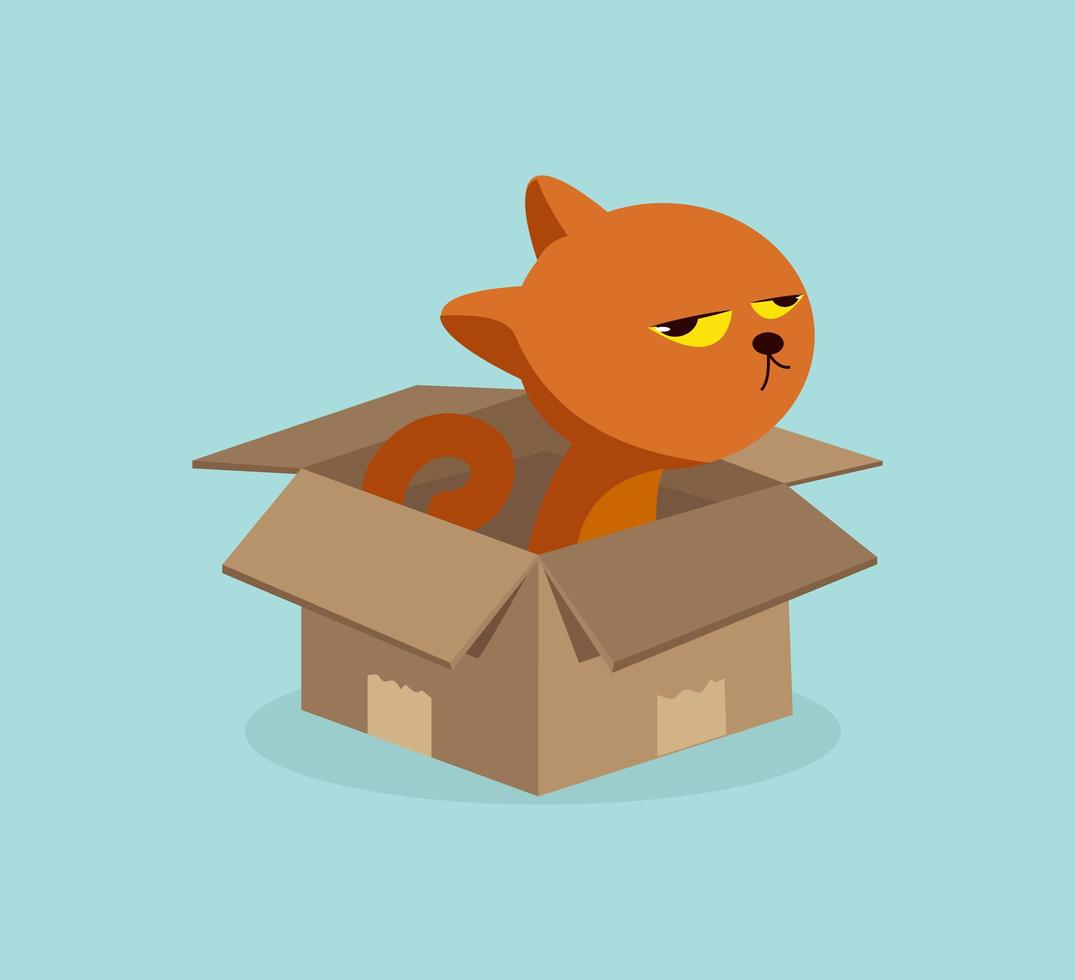 gato vermelho rabugento sentado em uma caixa de papelão vetor