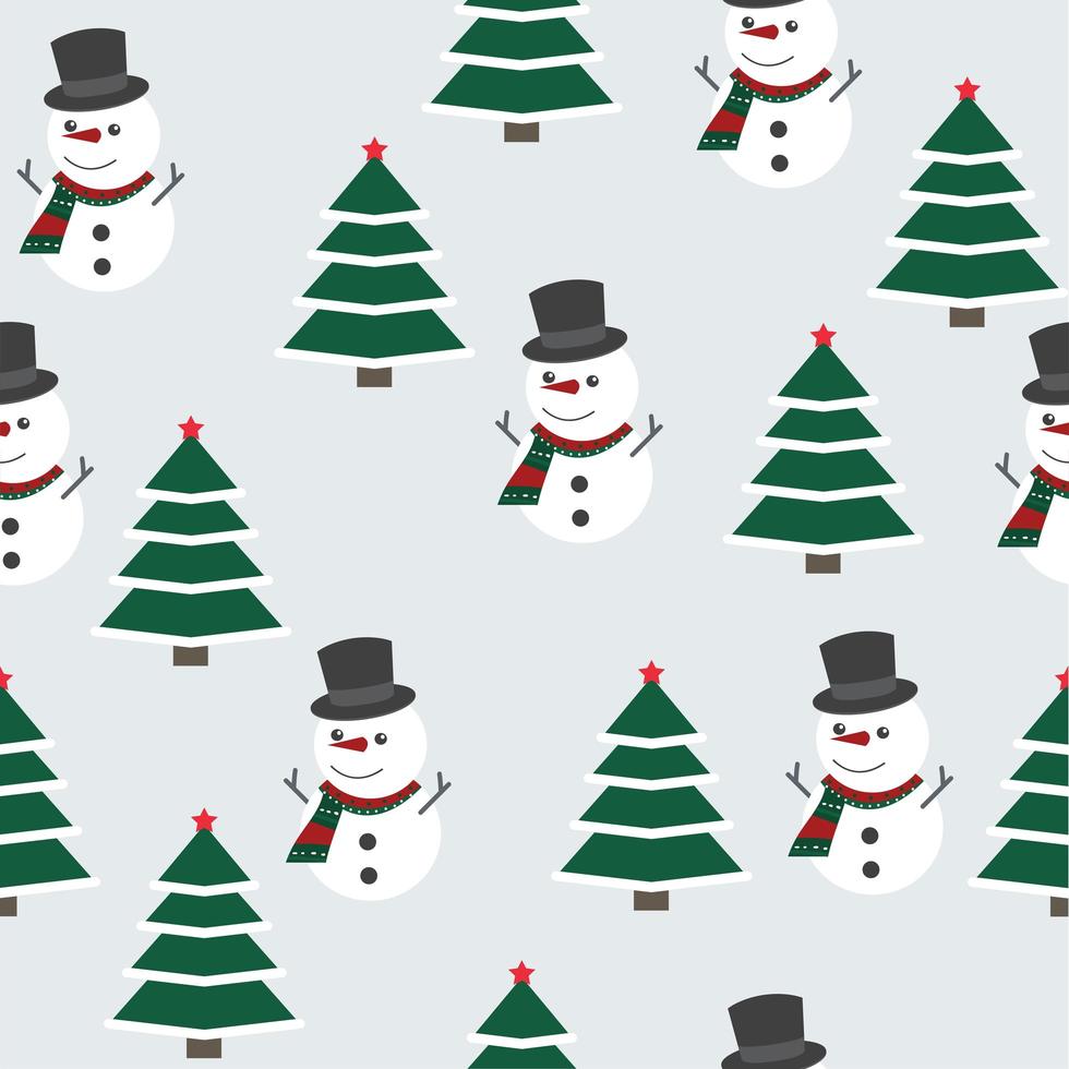 padrão de natal com boneco de neve e árvore de natal vetor