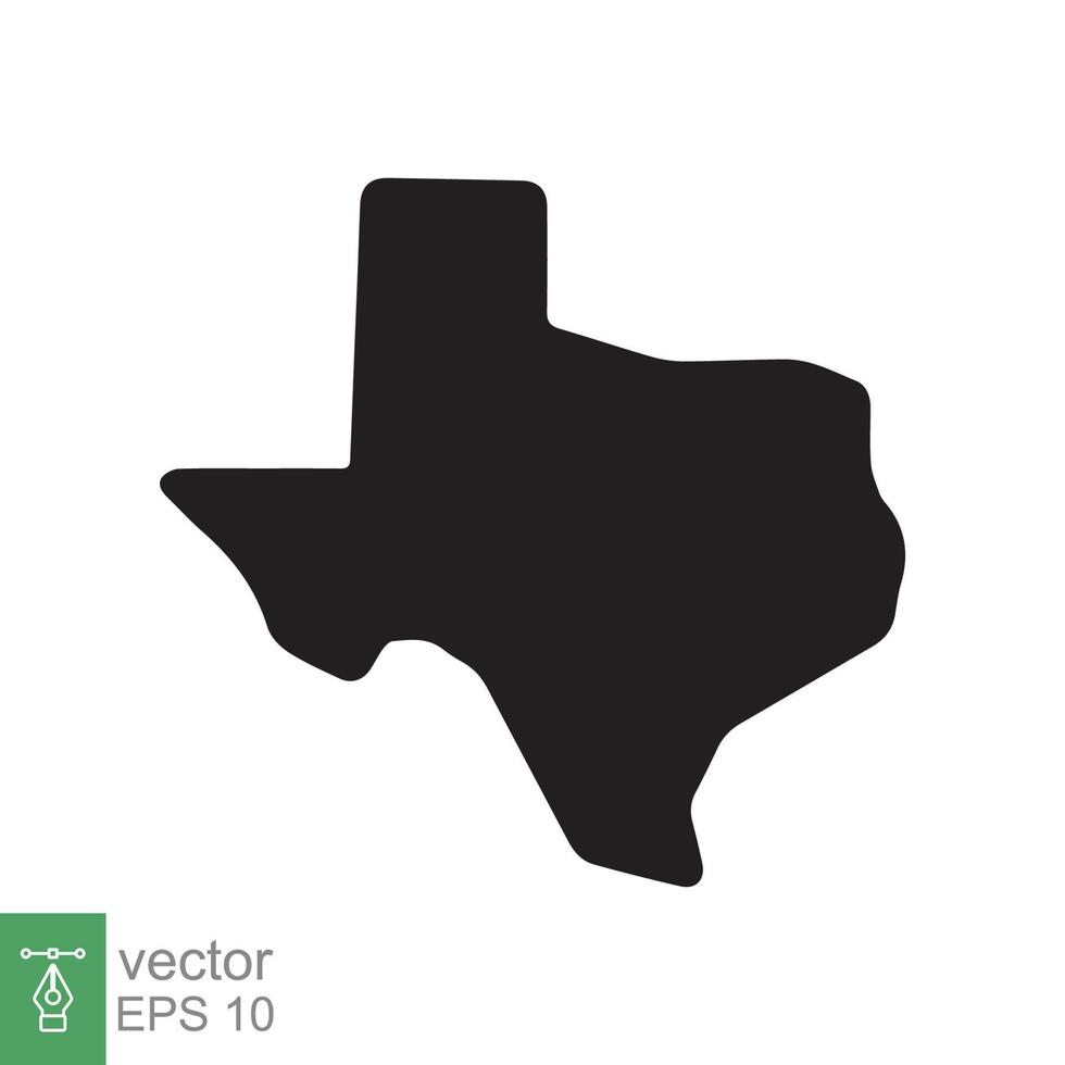 ícone do mapa do Texas. estilo sólido simples. símbolo da silhueta. Houston, Austin, Califórnia. estado unido américa, eua. ilustração vetorial isolada no fundo branco. eps 10. vetor
