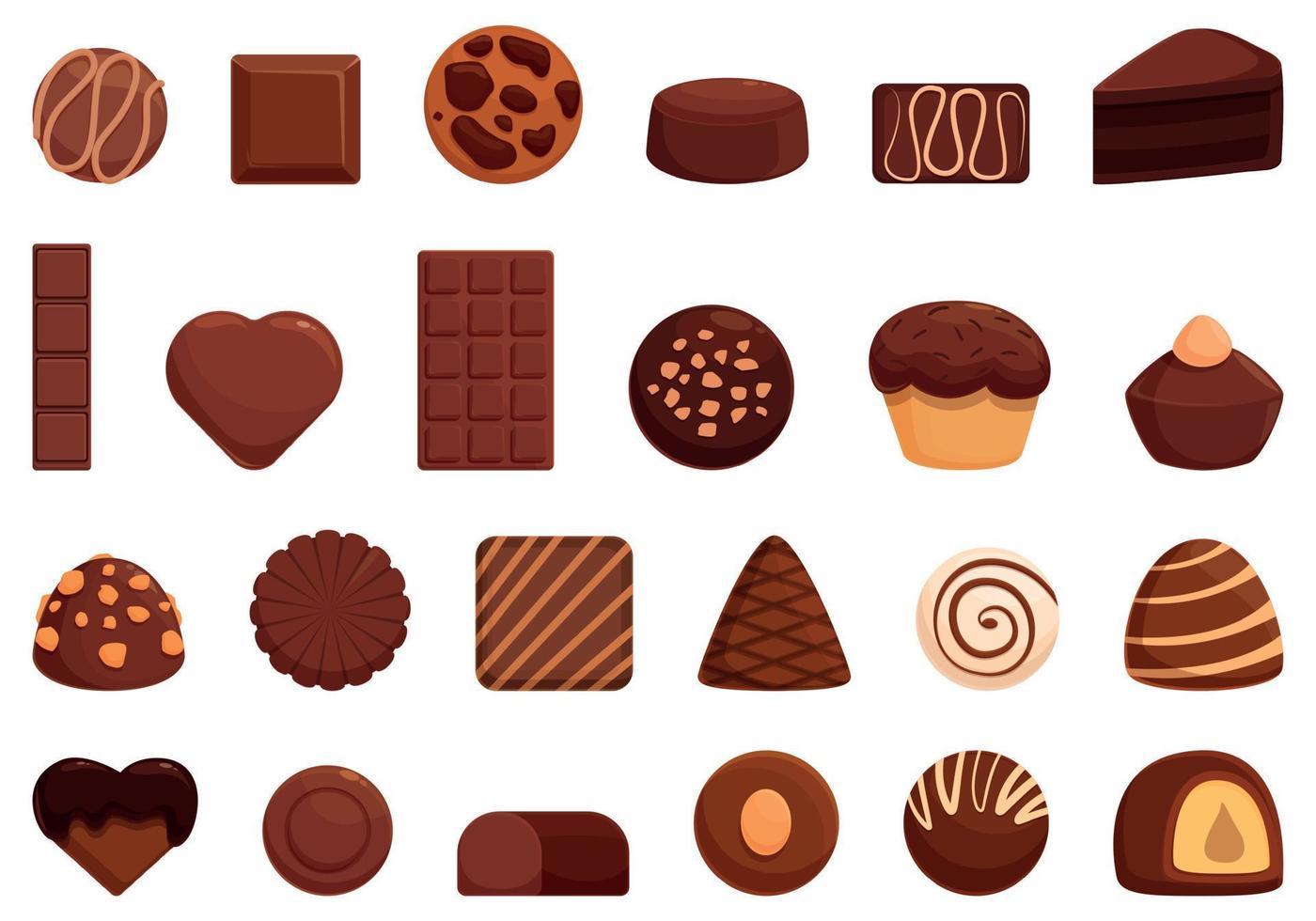 os ícones do dia do chocolate definem o vetor dos desenhos animados. forma de doce