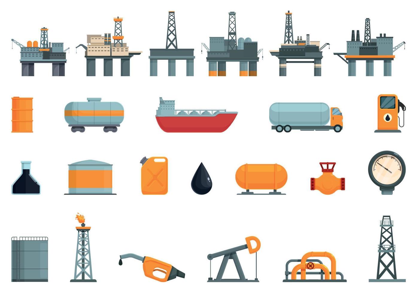 os ícones da plataforma petrolífera definem o vetor dos desenhos animados. mar de gás