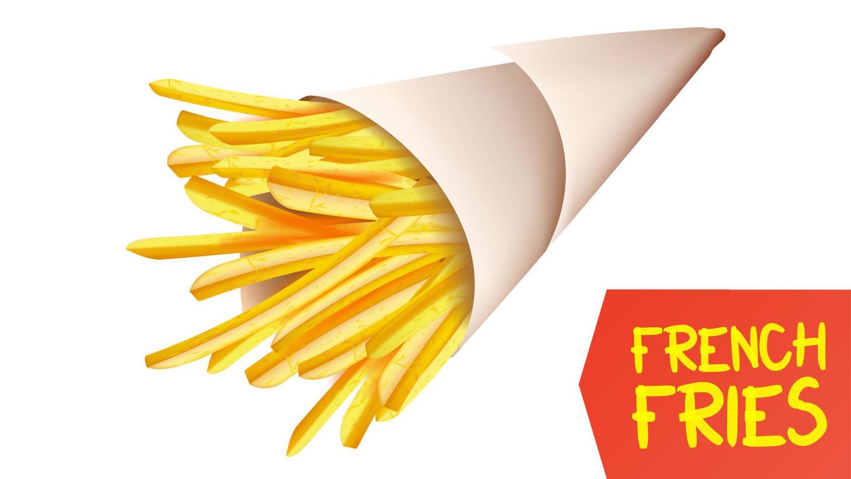 vetor de batatas fritas. cone de papel. palito de batata de fast food americano clássico. ilustração realista isolada