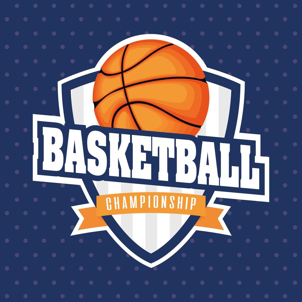 emblema do escudo esportivo do campeonato de basquete com bola vetor