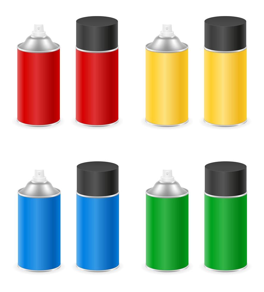 conjunto de tinta spray em uma lata de metal vetor