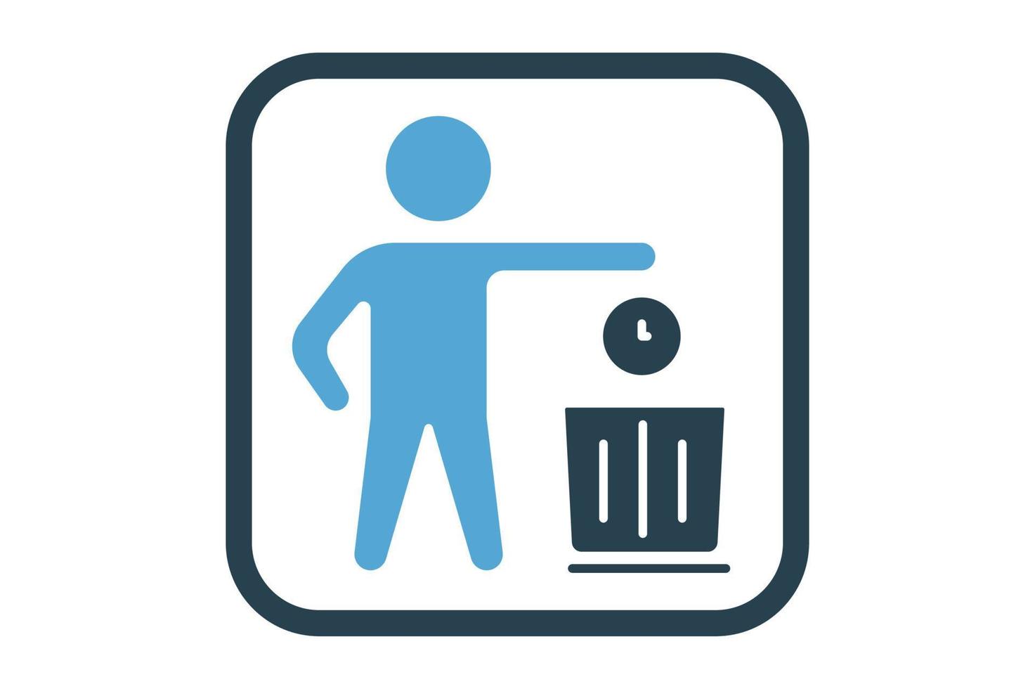 ilustração de ícone de pessoas com lata de lixo e relógio. perda de tempo. estilo de ícone sólido. design vetorial simples editável vetor