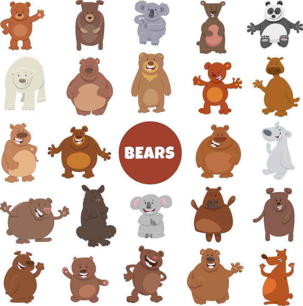 conjunto grande de personagens de animais selvagens de ursos de desenho animado vetor