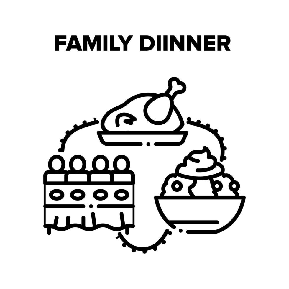 ilustrações vetoriais em preto para jantar em família vetor