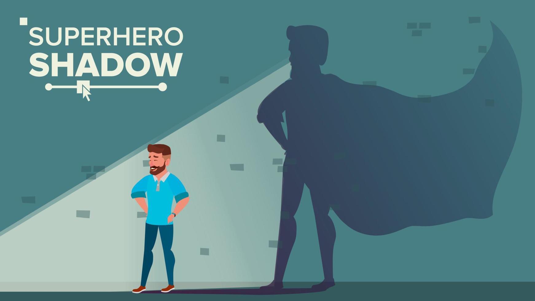 vetor de sombra de super-herói empresário. empresário de super-herói bem sucedido. conquista vitória. motivação, liderança, conceito de desafio. ilustração plana dos desenhos animados