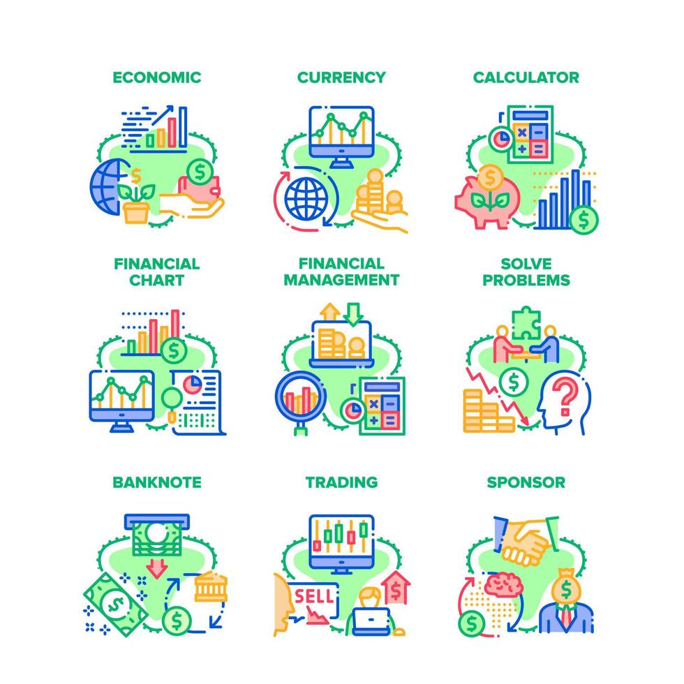 ilustrações vetoriais de ícones do conjunto econômico financeiro vetor