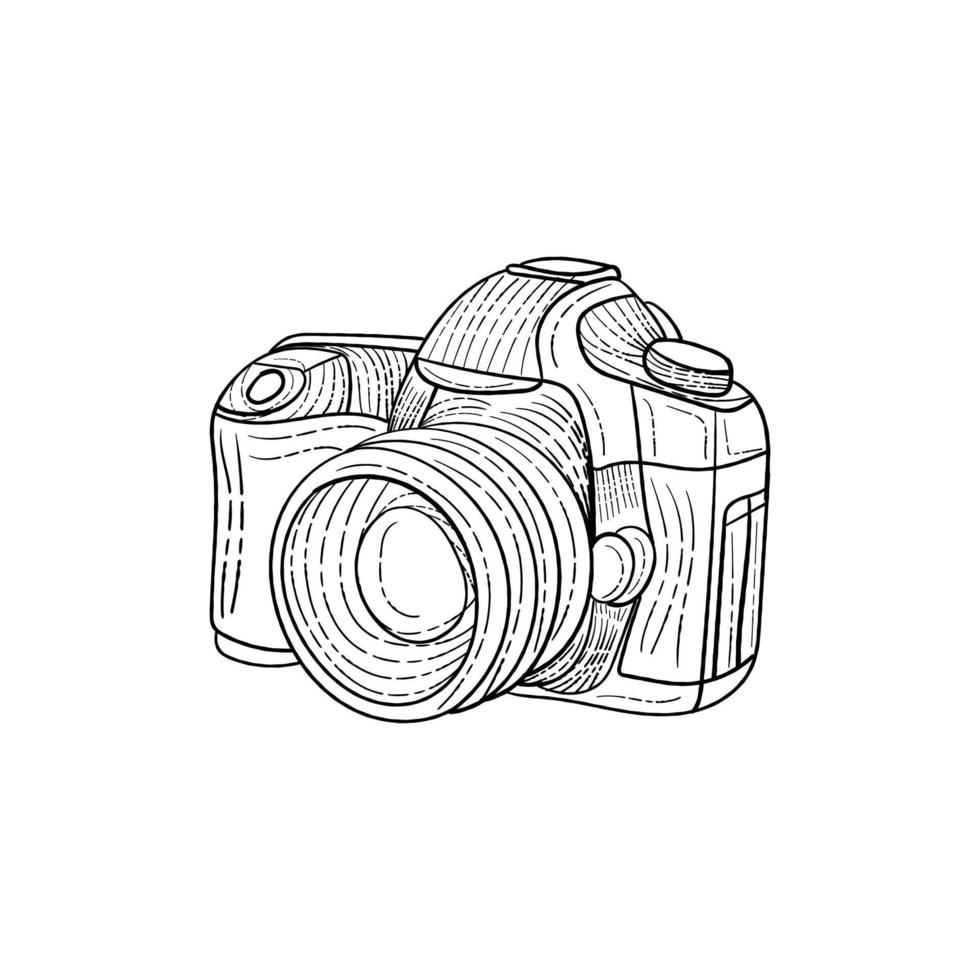 design de estilo lineart de câmera fotográfica vetor