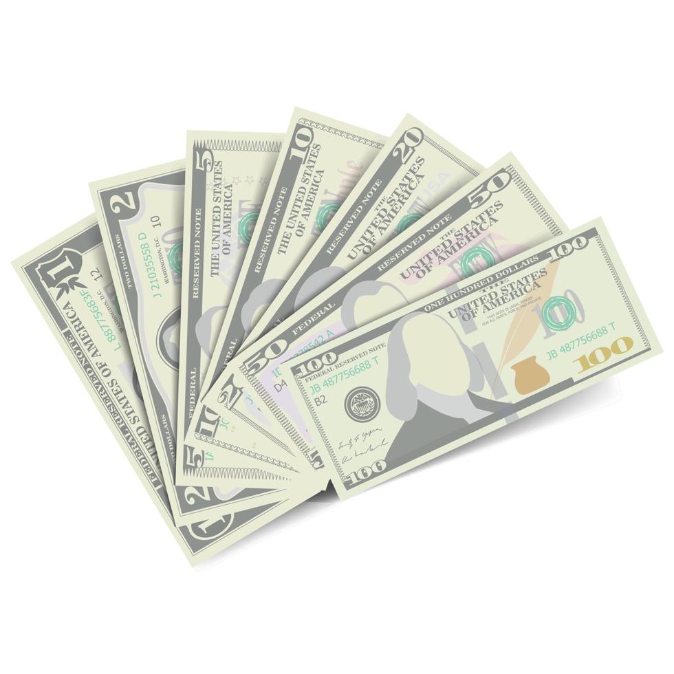 vetor de pilha de notas de dólares. dinheiro americano