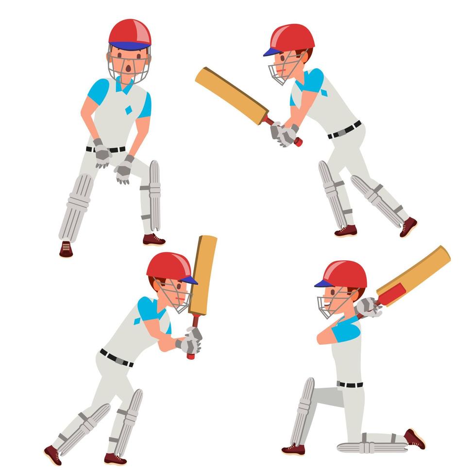 vetor masculino de jogador de críquete. personagens do time de críquete. ilustração plana dos desenhos animados