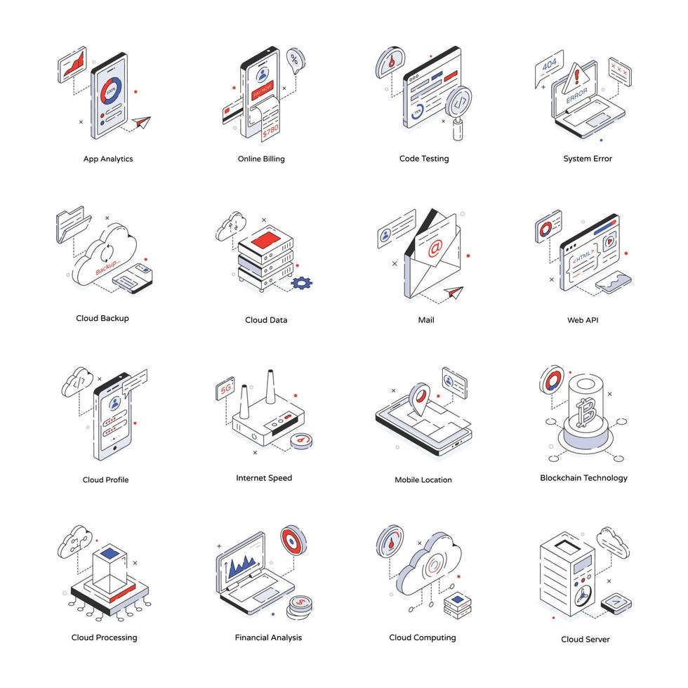 pacote de ícones isométricos api vetor