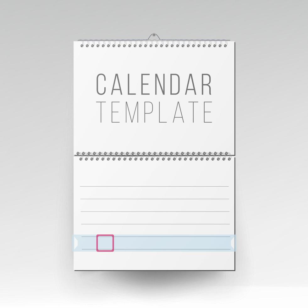 vetor de calendário espiral. calendário de escritório em branco simulado. folhas de papel realistas. simulação vazia ilustração de calendário de parede.