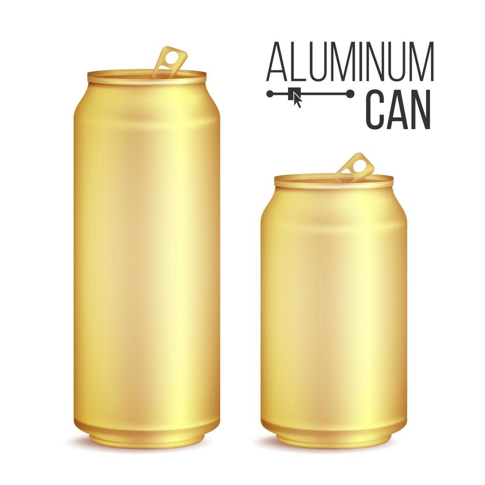vetor de conjunto de latas 3D. ouro, amarelo pode. cerveja, lager, álcool, refrigerante, refrigerante. 500 e 300ml. isolado na ilustração de fundo branco