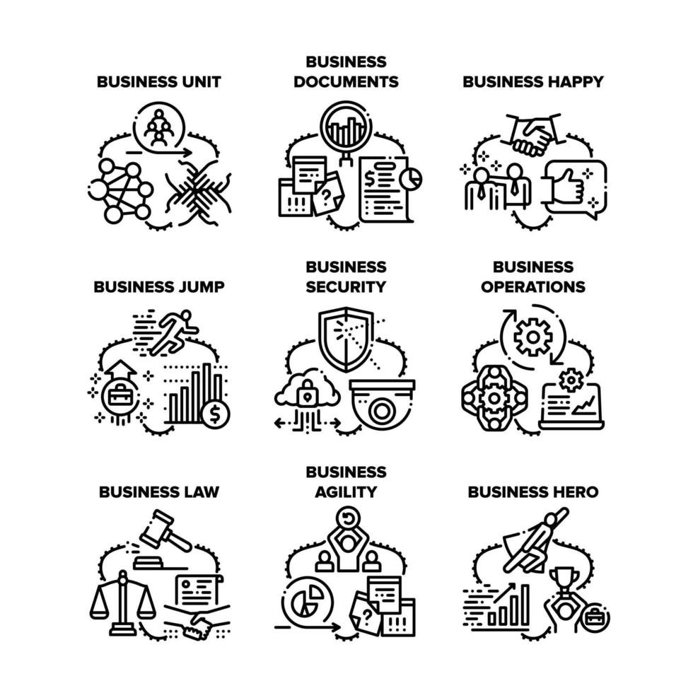 ícones de conjunto de ocupação de negócios vector ilustrações pretas