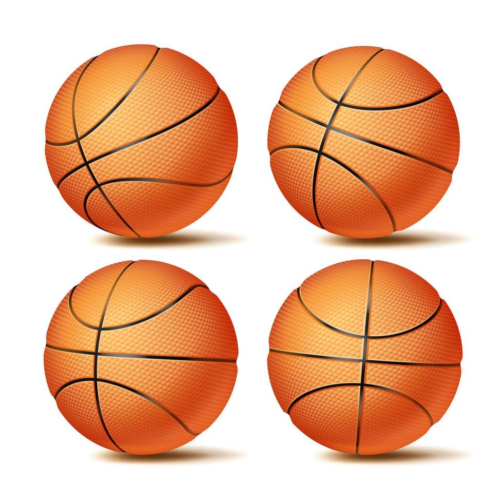 vetor de conjunto de bola de basquete realista. bola laranja redonda clássica. visões diferentes. símbolo de jogo de esporte. ilustração isolada