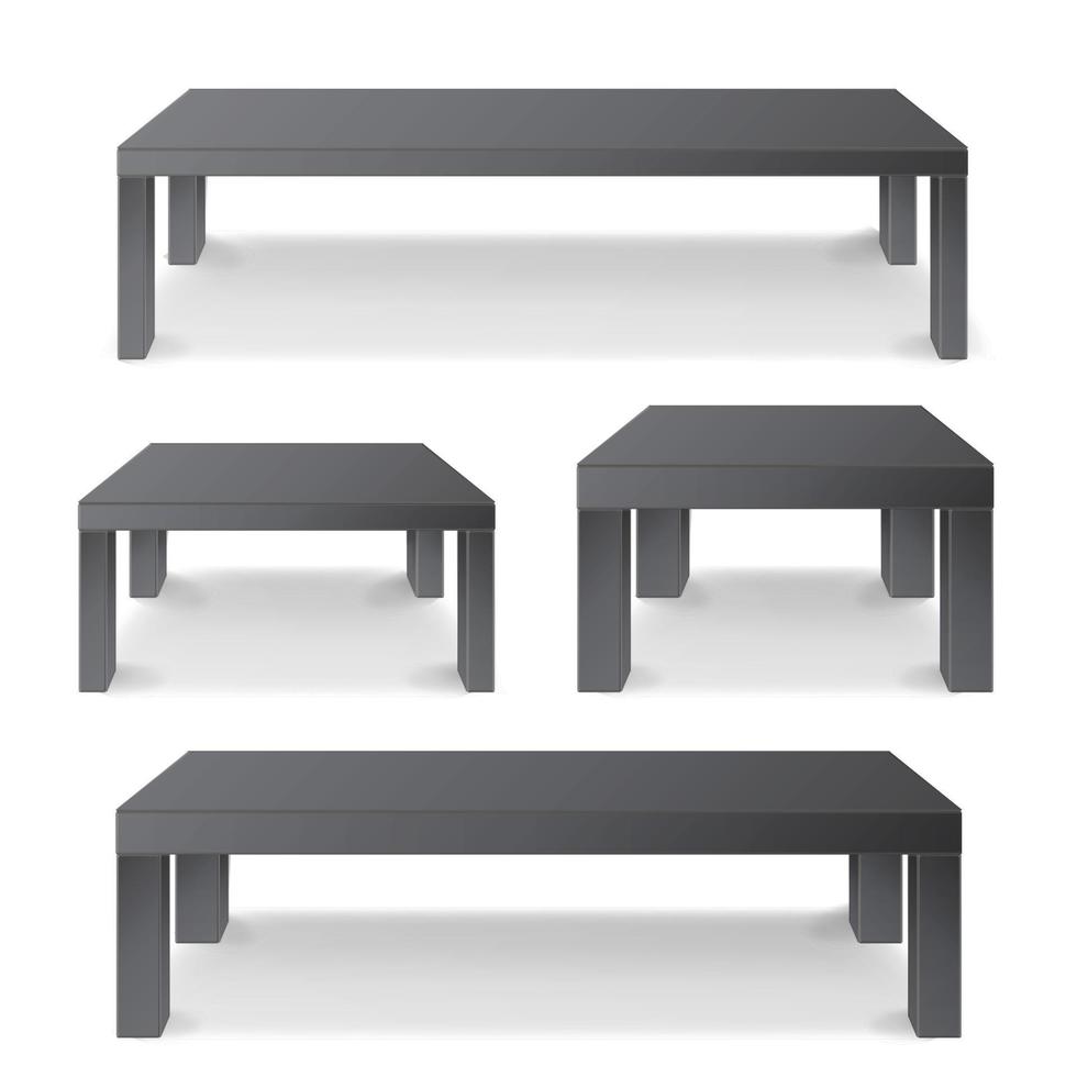 conjunto de mesa de madeira preto vazio isolado no fundo branco. plataforma realista. ilustração vetorial. bom para o modelo de exibição do produto. vetor