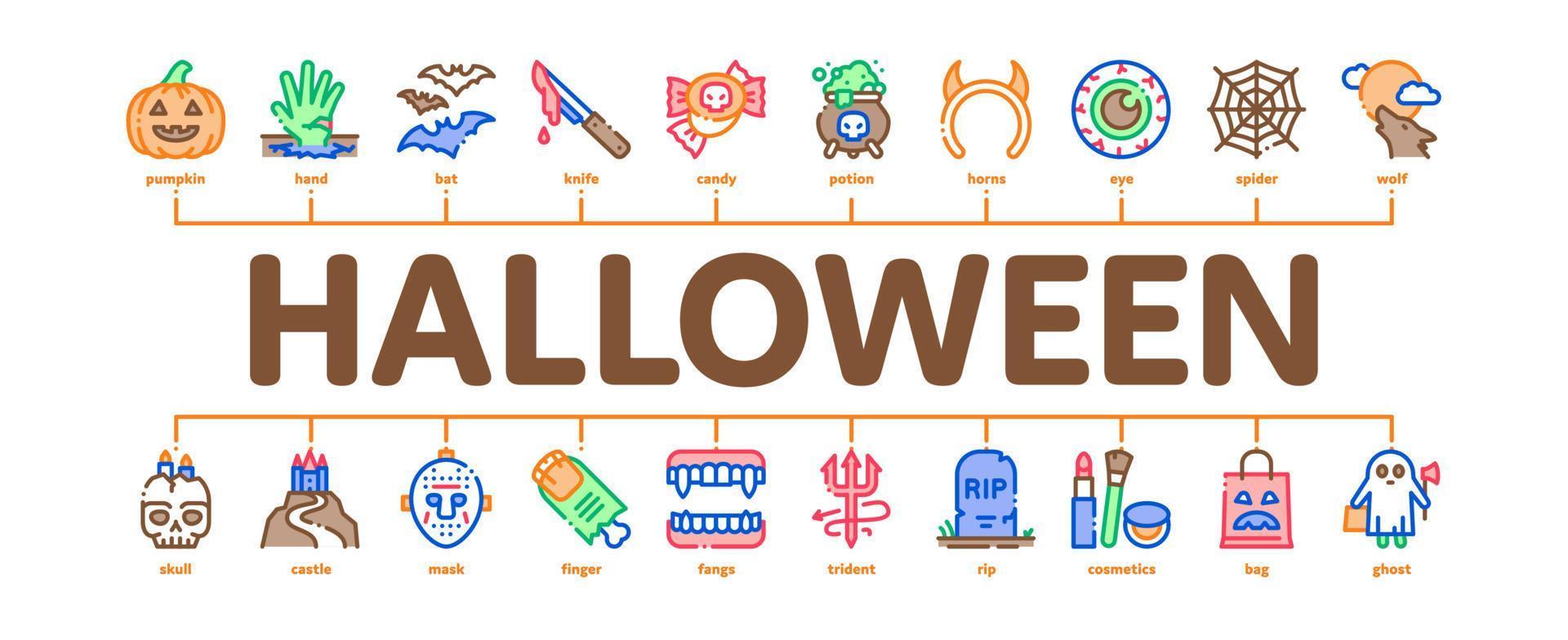 vetor de banner infográfico mínimo de celebração de halloween