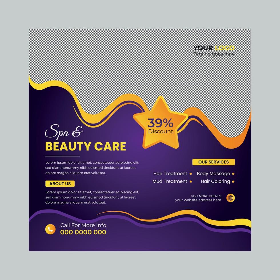 post de mspedia social quadrado de cuidados de beleza de spa moderno e modelo de vetor de vendas de anúncios de promoção de banner da web de spa