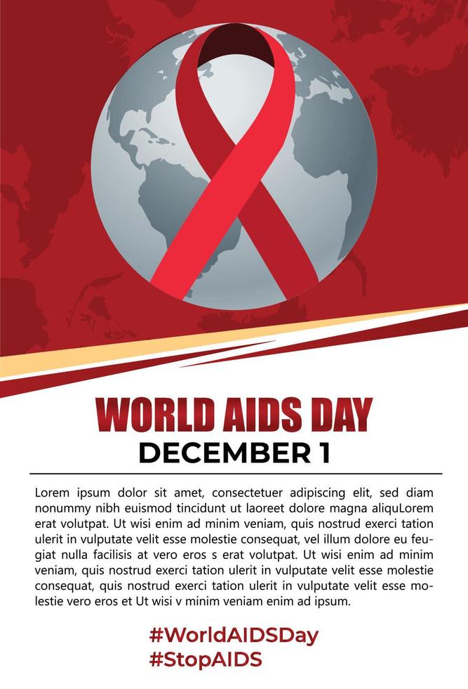banner do dia mundial da aids, design de postagem do dia mundial da aids, globo com fita vermelha vetor