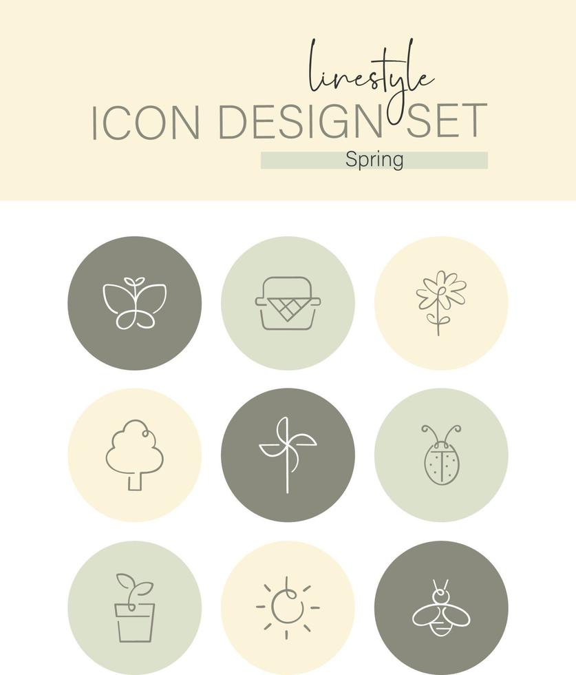 primavera de conjunto de design de ícone de estilo de linha vetor