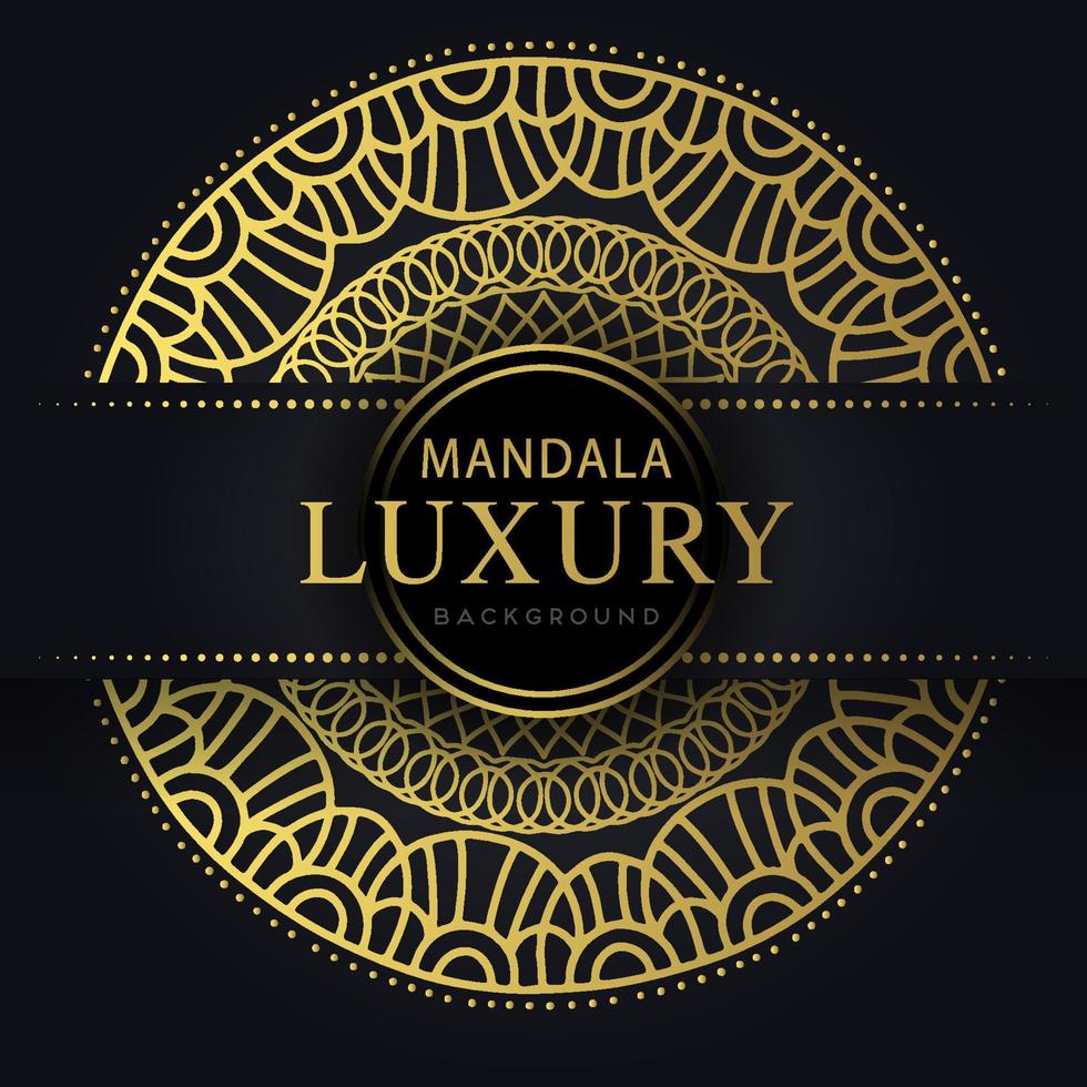 mandala de luxo dourada com um design elegante de fundo preto vetor