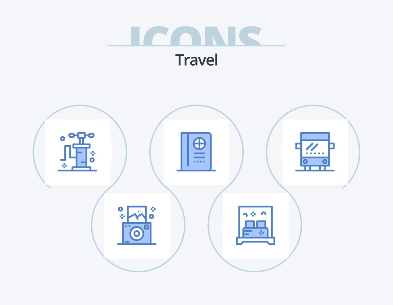 design de ícones do pacote de 5 ícones azuis de viagem. . viagem. transporte. regular. período de férias vetor