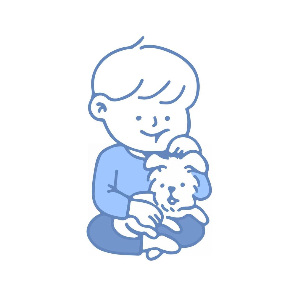 desenho animado bonito menino feliz e cachorro. ilustração vetorial isolada no fundo. vetor