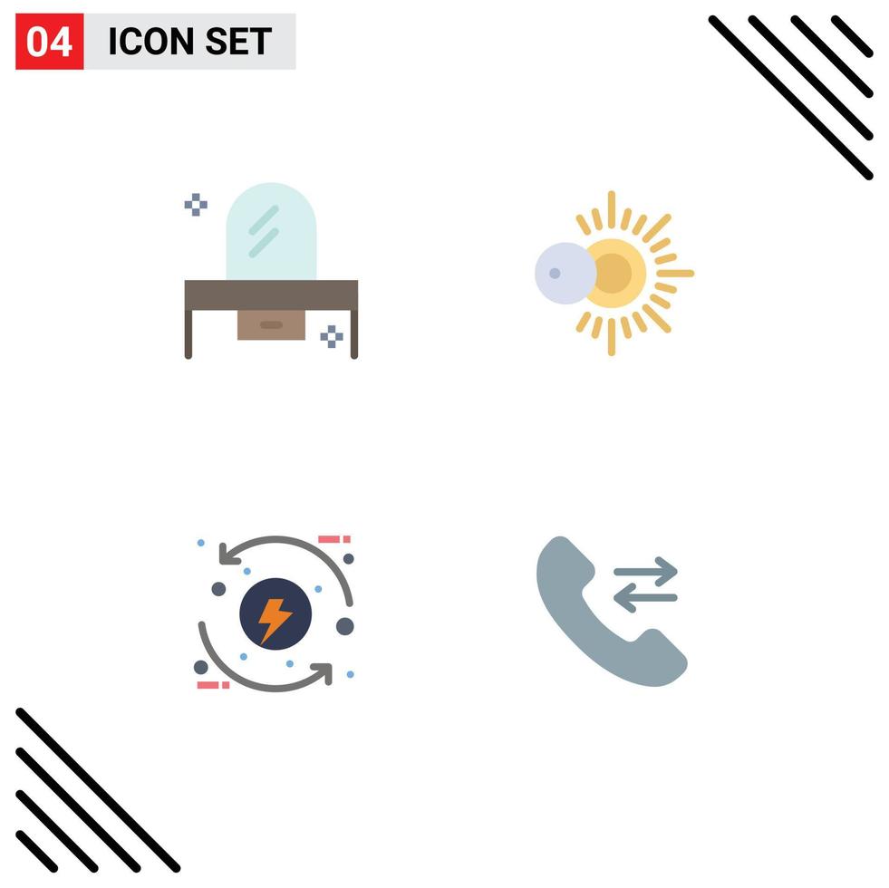 pacote de interface do usuário de 4 ícones planos básicos de cômoda de controle de beleza ensolarado elementos de design de vetores eco editáveis