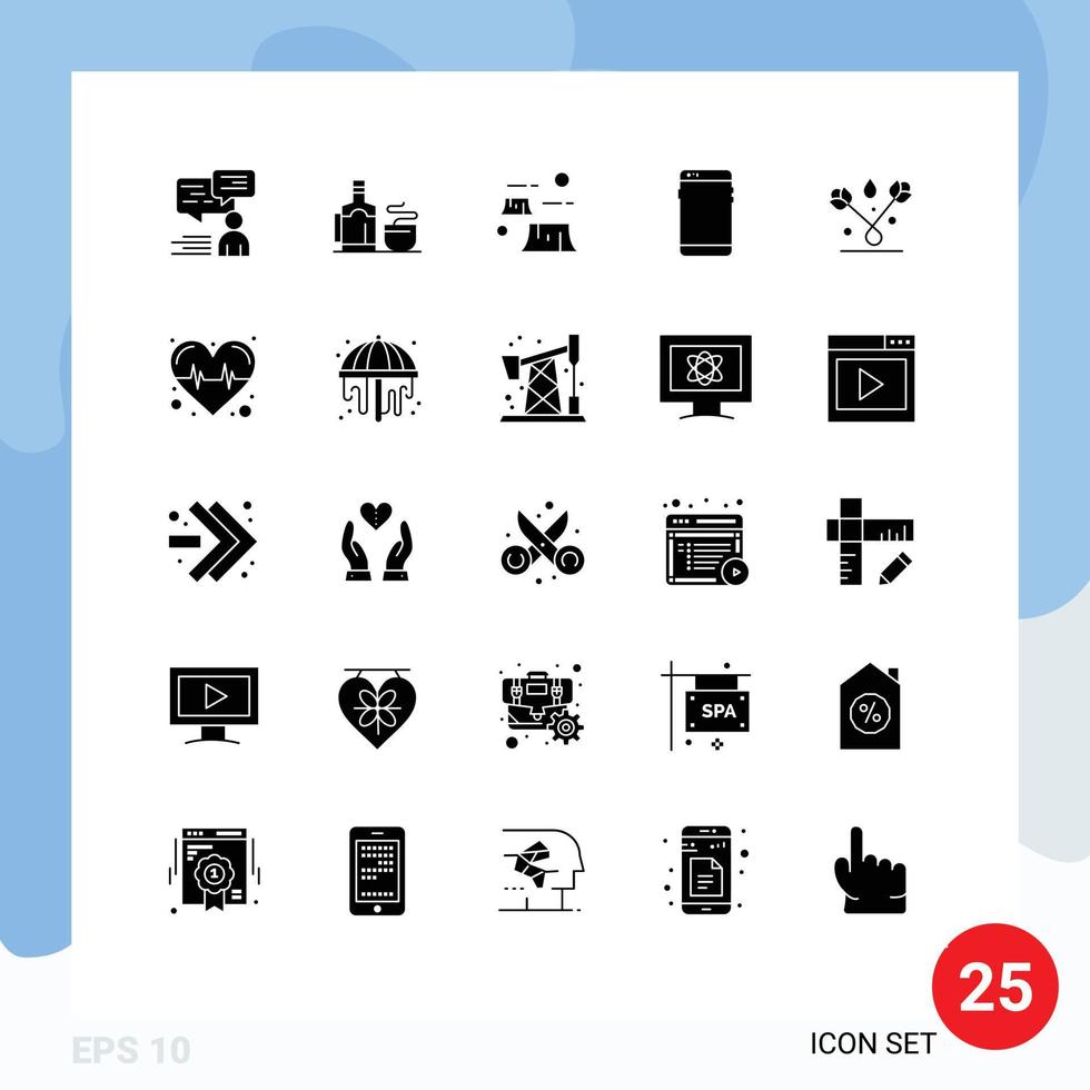 grupo de 25 sinais e símbolos de glifos sólidos para huawei smart phone destruição de telefone de hotel elementos de design de vetores editáveis