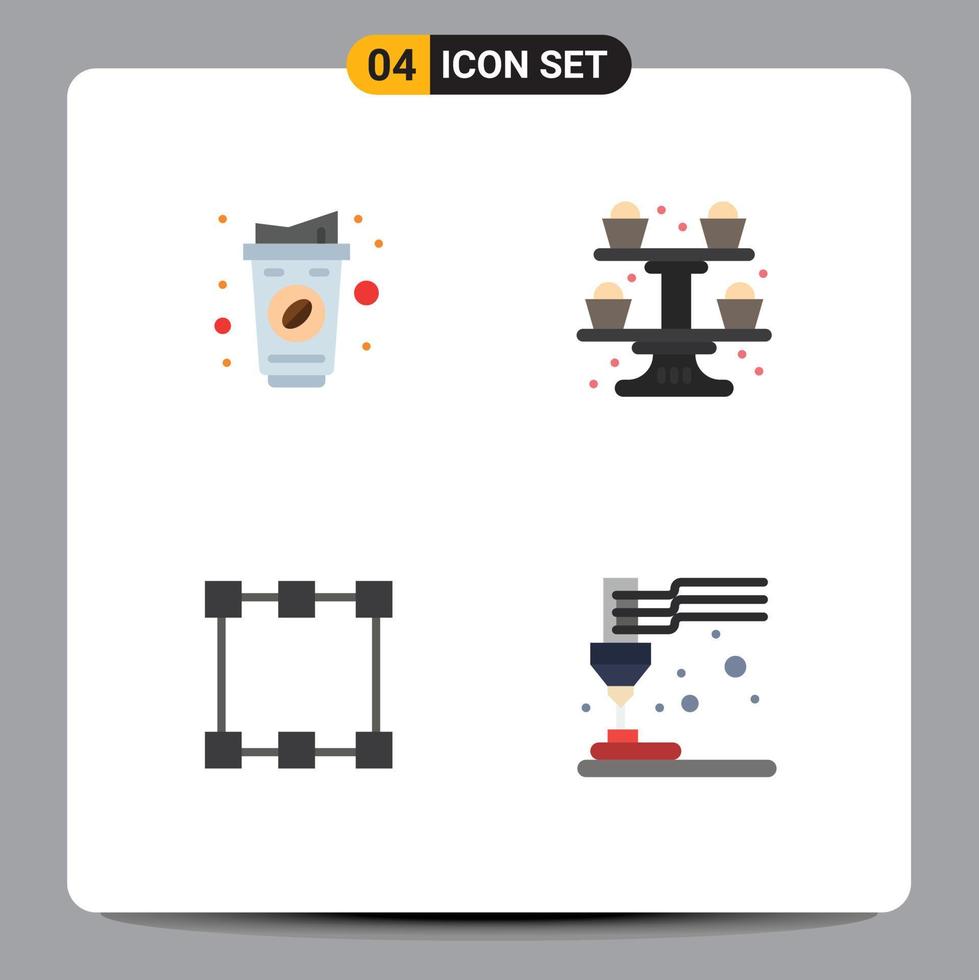 pacote de 4 sinais e símbolos de ícones planos modernos para mídia de impressão na web, como pontos de café, bebida cupcake, impressão de elementos de design de vetores editáveis